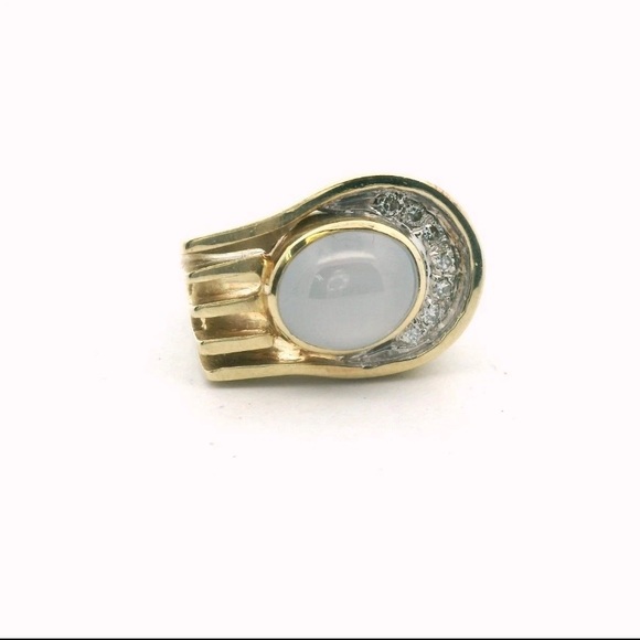 Vintage 14k Two Tone Gold Diamond & Star Sapphire Asymmetrical Ring - Picture 1 of 5